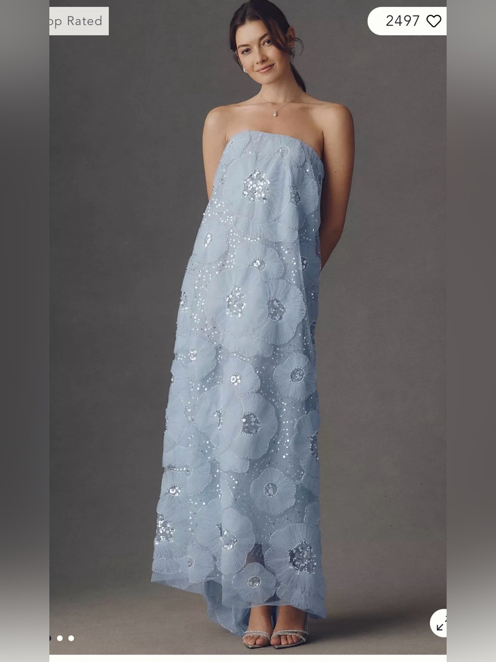 Helsi Margot Strapless Light Blue Sequin Floral Gown, Large